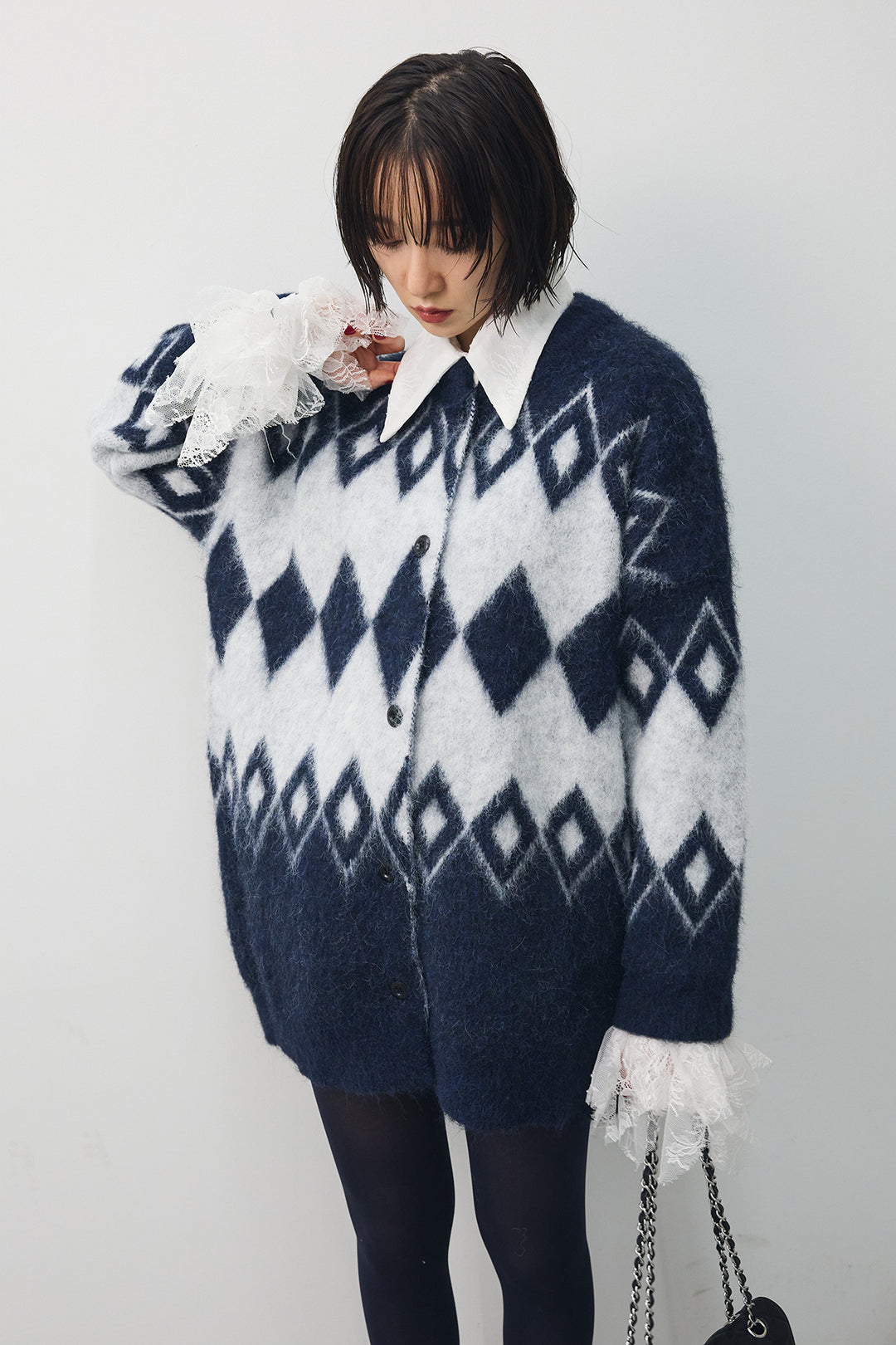 [予約/SET]ロマンティックフレアレースブラウス+ノルディックダイアルーズカーデ(2set)