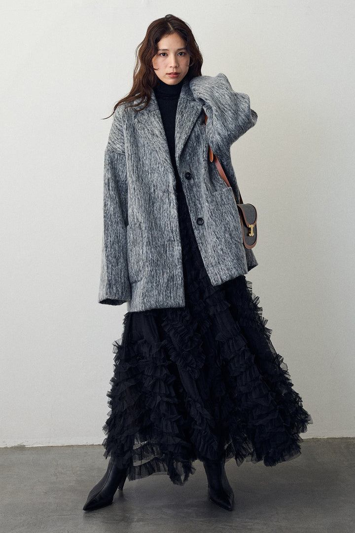 [予約/SET]シャギーミドル丈コート+スフレアシメチュールスカート(2set)