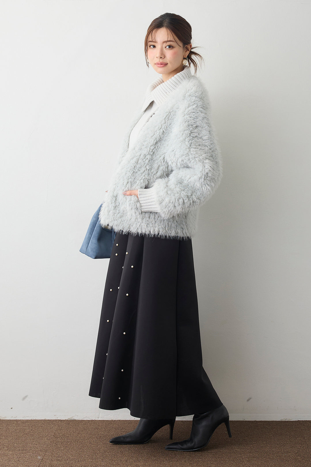 [予約/SET]シャギーファー×リブニットミックスジャケット+マルチパターンボンディングフレアスカート(2set)