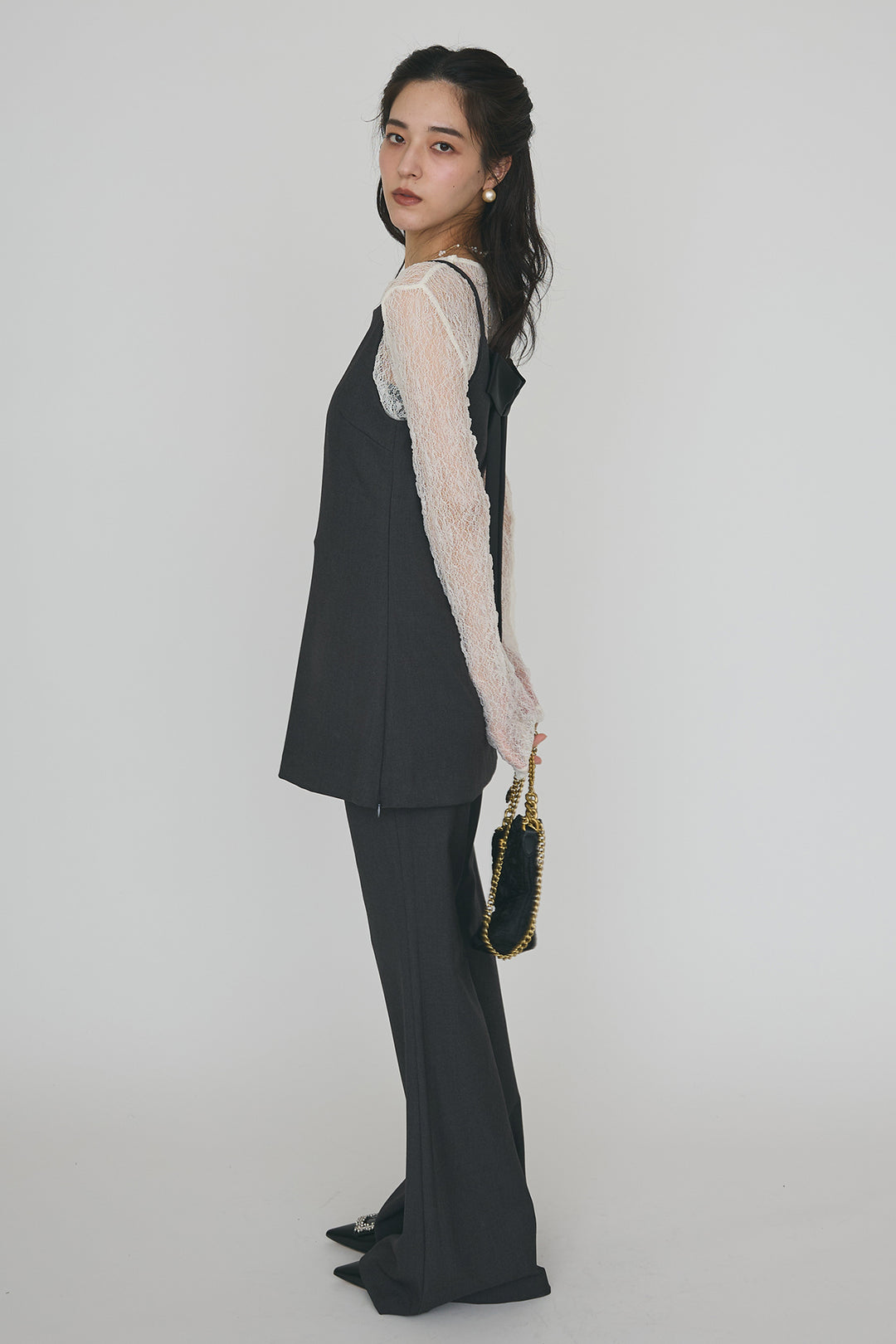 [予約/SET]バックリボン美シルエットキャミチュニック+美脚セミフレアパンツ(2set)