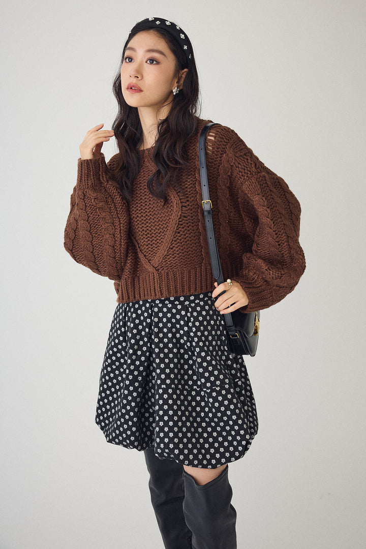 [予約/SET]ローピングケーブルショートニット+ミニフラワーバルーンショートパンツ(2set)