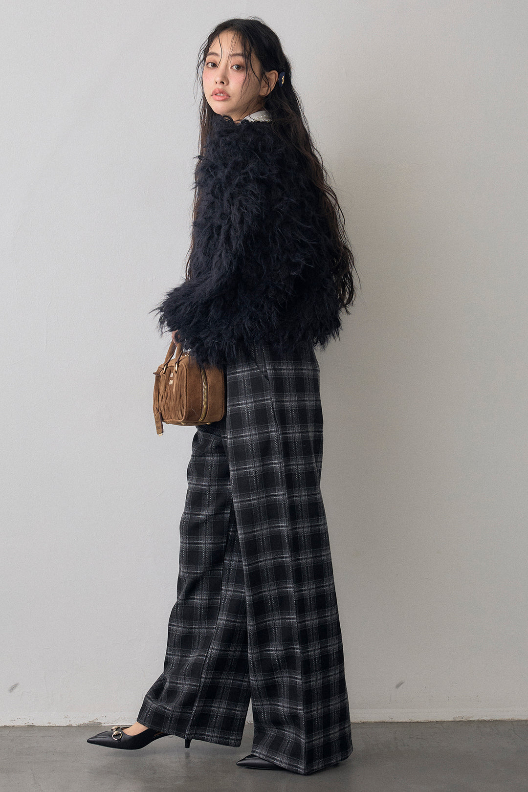 [予約/SET]ループシャプルオーバーニット+クラシカルチェックフラワーモチーフ付きパンツ(2set)