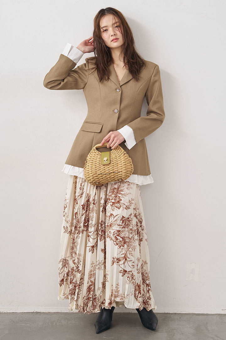 [予約/SET]プリンセスラインフリルドッキングジャケット+モノトーントワル柄プリーツスカート(2set)