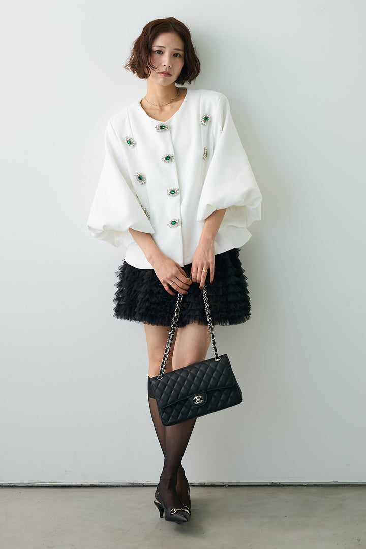 [予約/SET]クラシカルビジュー美ラインジャケット+ホイップチュールミニ丈スカート(2set)