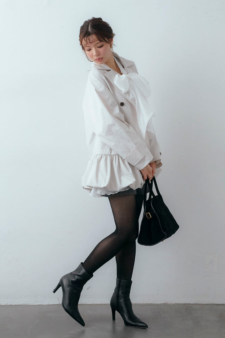 [予約/SET]フロントBIGリボンティアードエアリーチュニック+バルーンヘムミディ丈トレンチコート(2set)