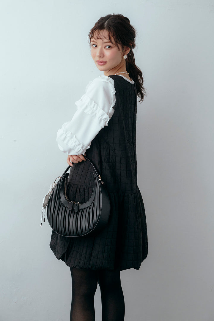 [予約/SET]フリルパールコンシャスブラウス+キルティングデザインミニジャンスカ(2set)