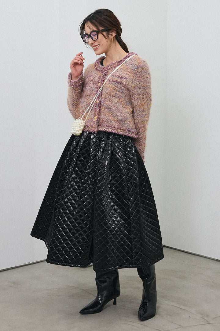 [予約/SET]カラーミックスツイードジャケット+メタリックキルティングフレアスカート(2set)