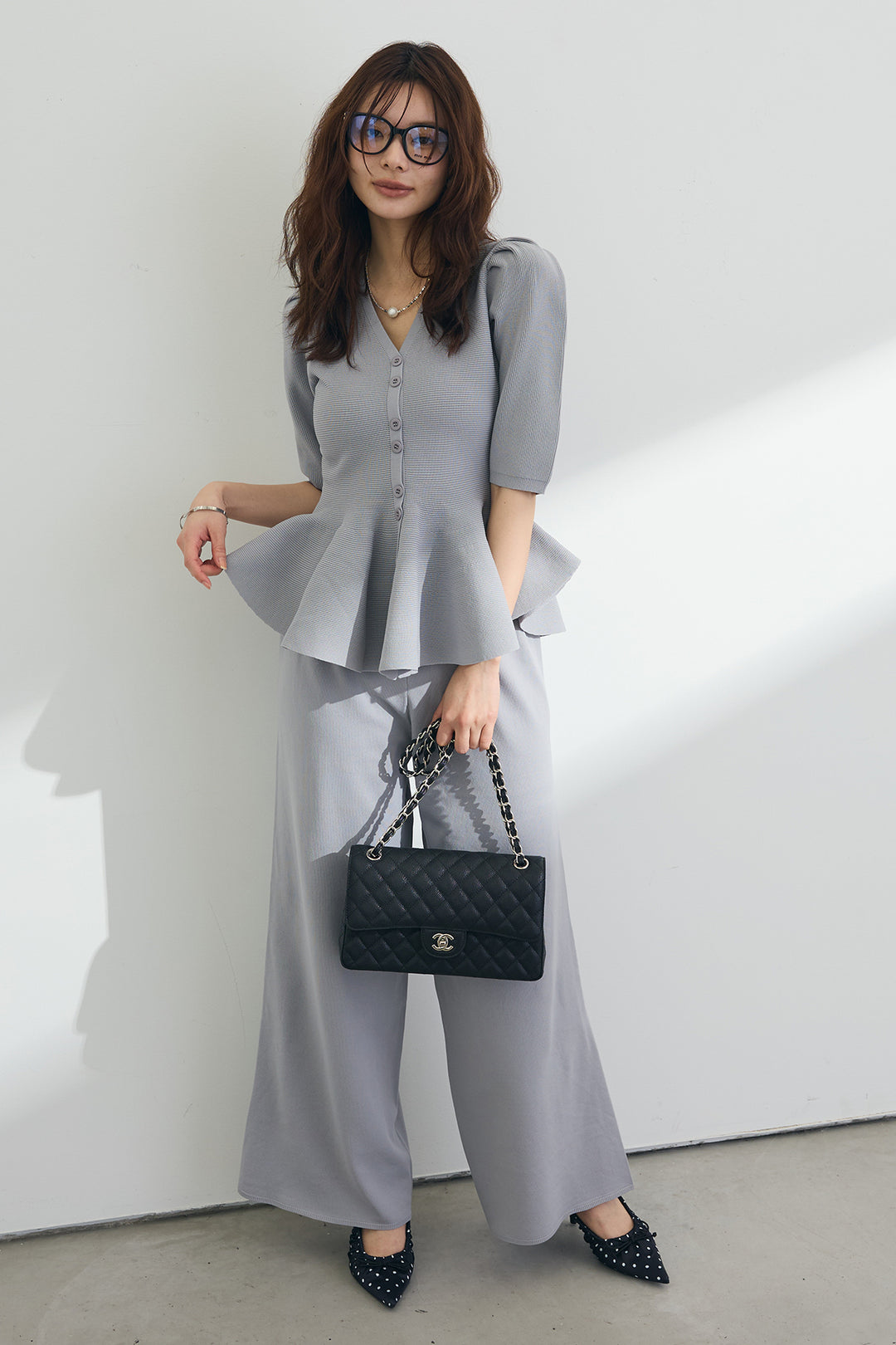 [予約]美ラインペプラムハーフスリーブニット