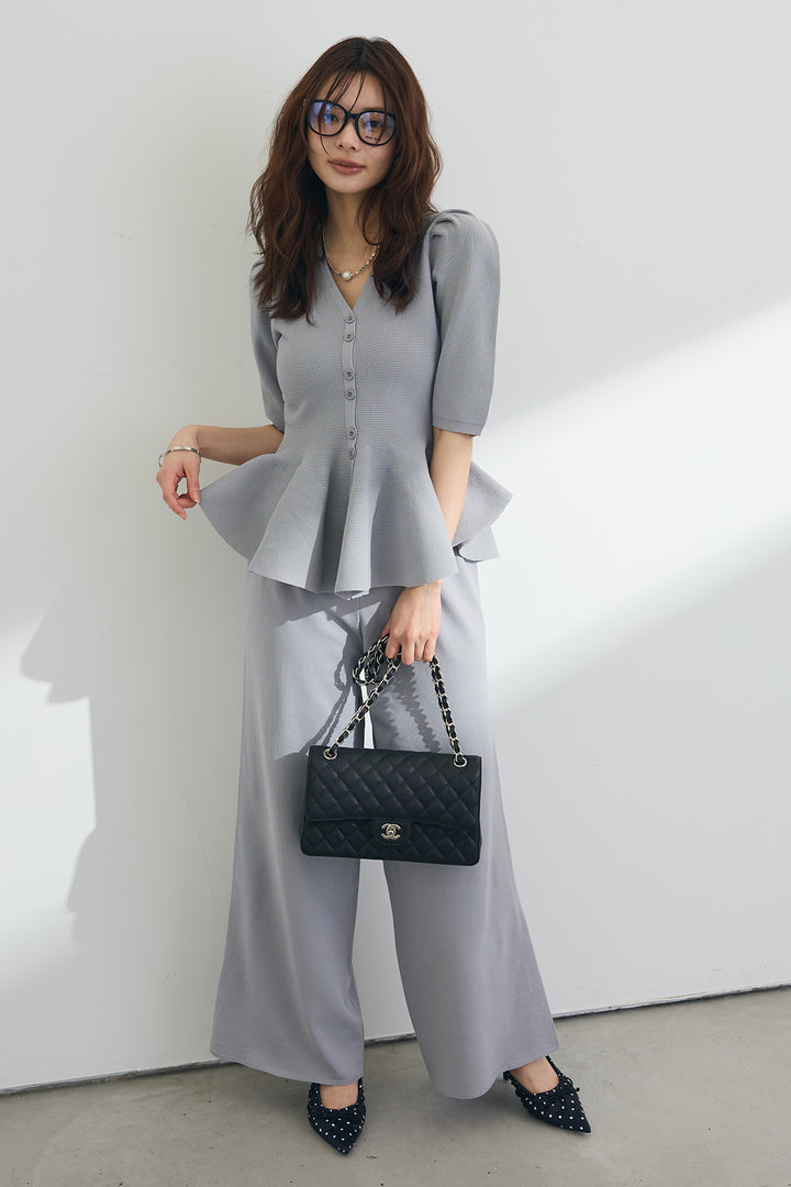 [予約]美ラインペプラムハーフスリーブニット