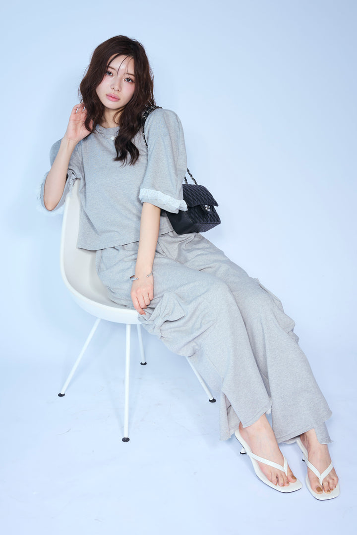 [予約/SET]ライトスウェットレースコンビパフPO+ライトスウェットサイドリボンパンツ(2set)