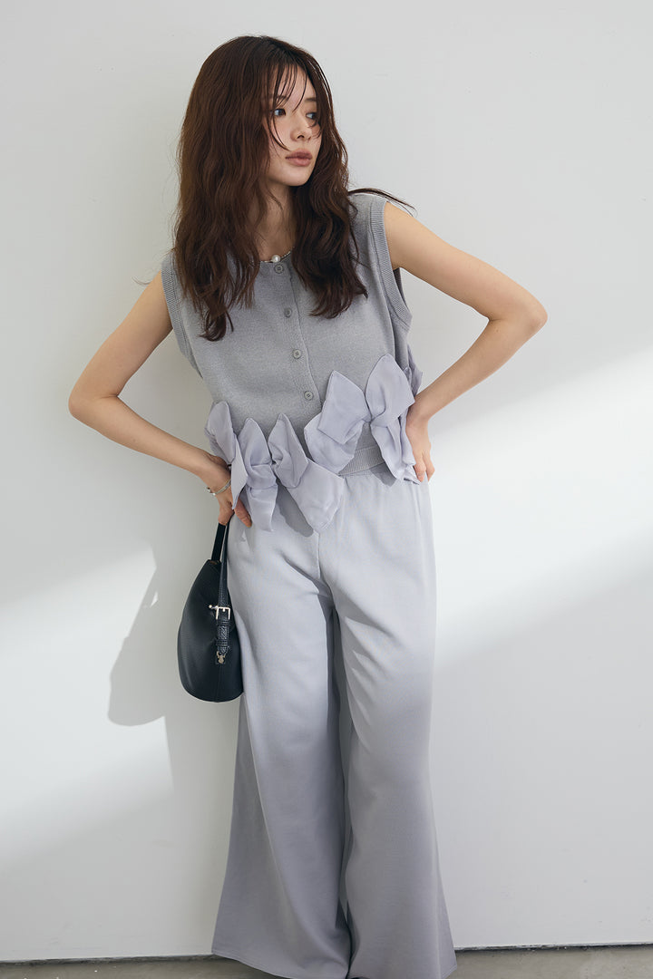 [予約]ヘムオーガンジーリボンスリーブレスニット