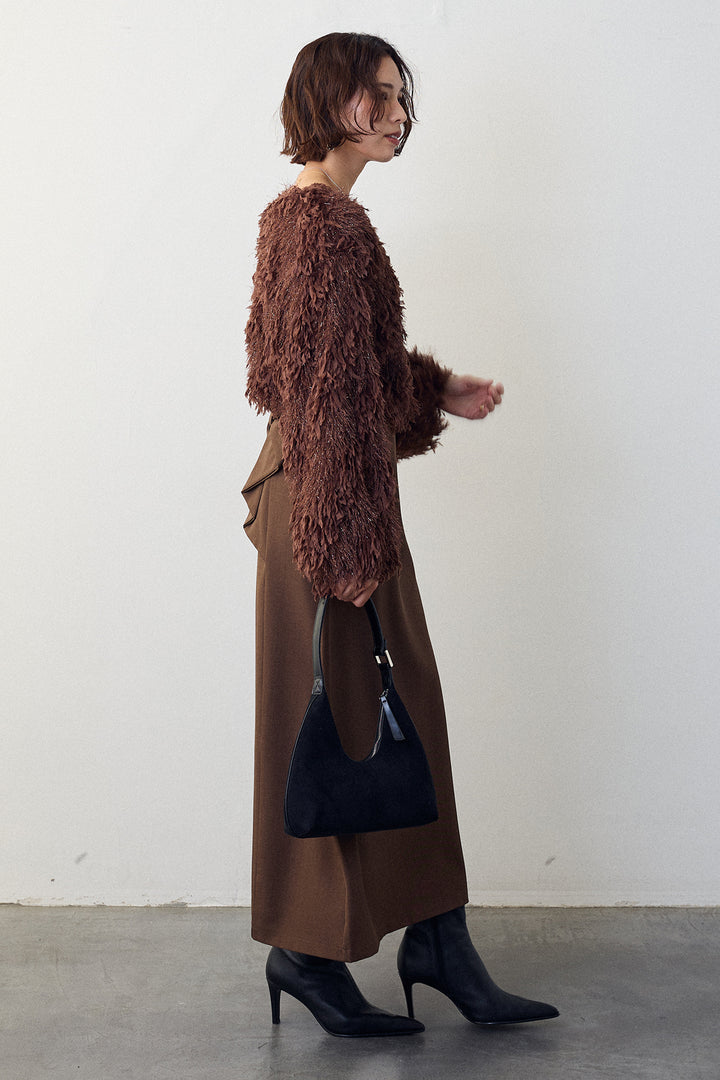 [予約/SET]フリンジラメシャギーニットプルオーバー+バックリボンセミフレアスカート(2set)