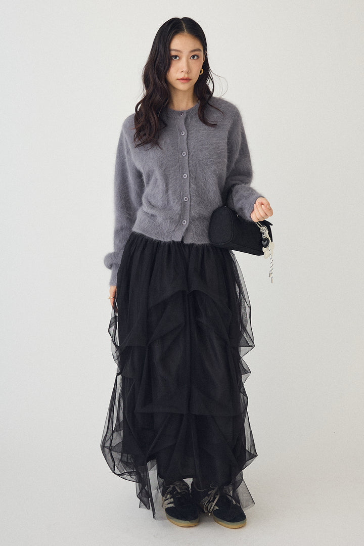 [予約/SET]ウールソフトカーディガン+マルチパターンタックチュールスカート(2set)