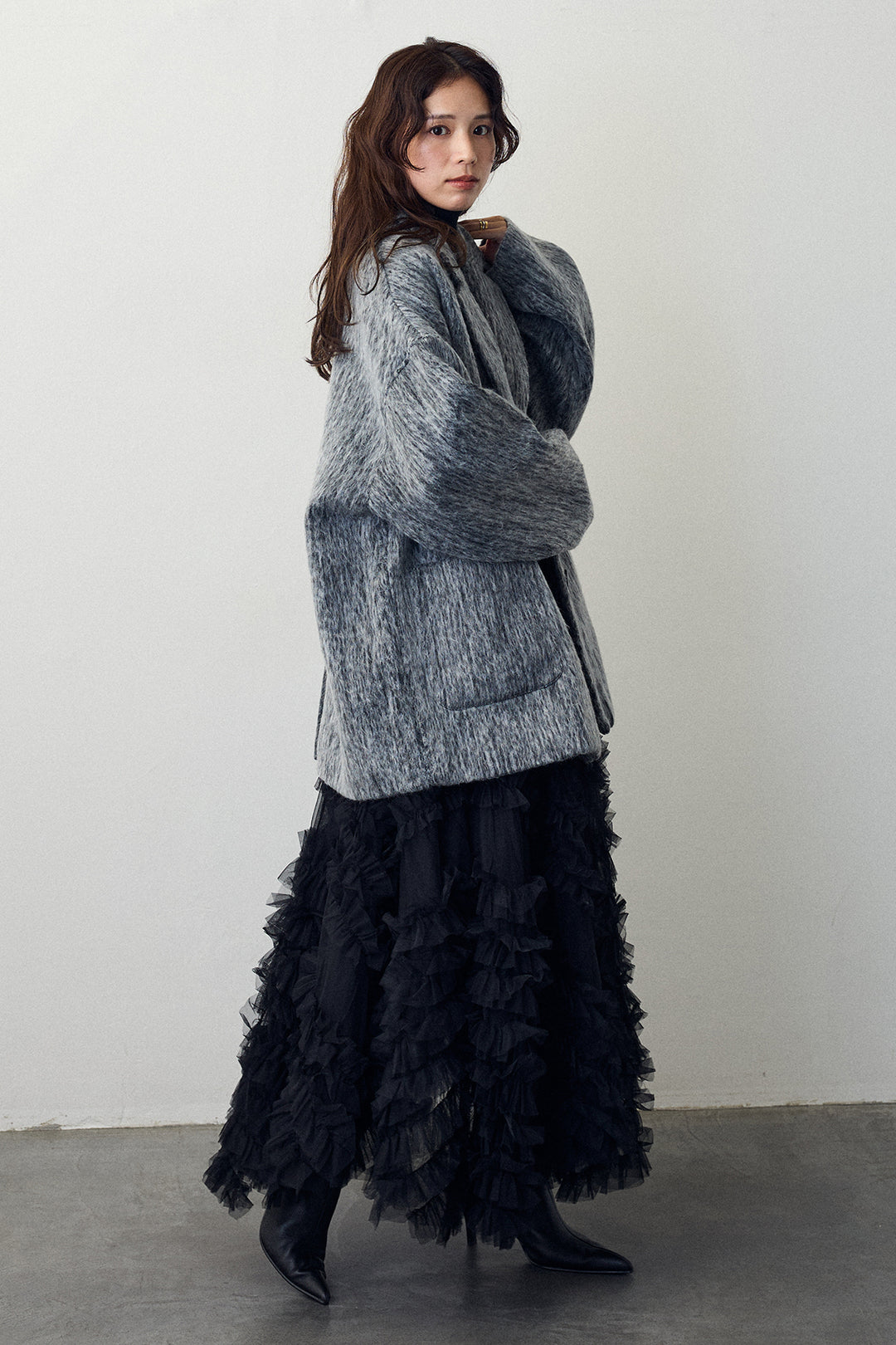 [予約/SET]シャギーミドル丈コート+スフレアシメチュールスカート(2set)