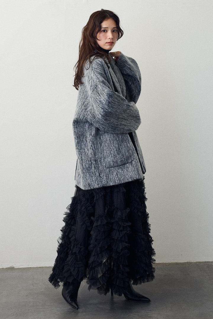 [予約/SET]シャギーミドル丈コート+スフレアシメチュールスカート(2set)
