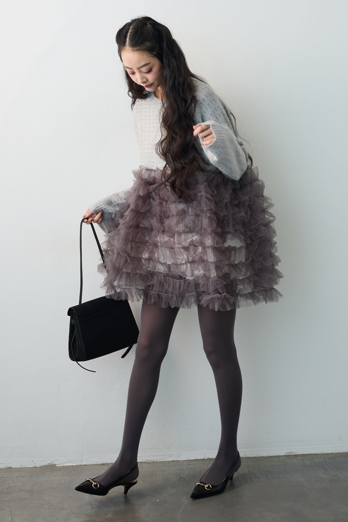 予約]ホイップチュールスパンコールニットドッキングチュニック – Frene