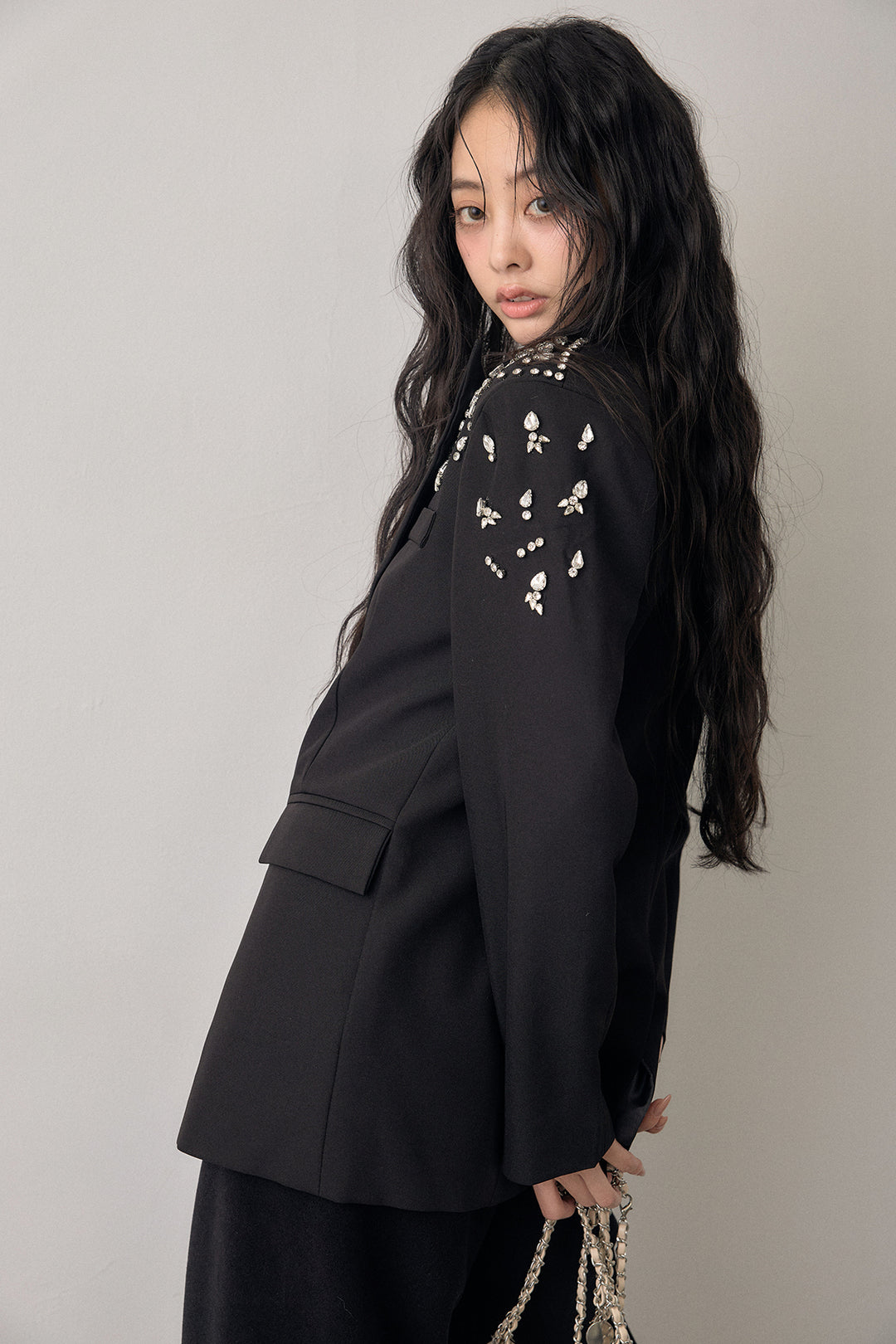 [予約/SET]ショルダービジューマニッシュジャケット+ウォームタッチイージーパンツ(2set)