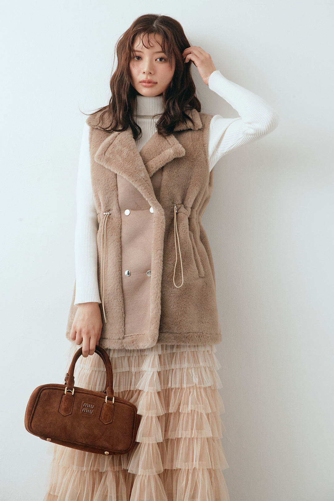 [予約/SET]テディボアウエストドロストベスト+グラデーションチュールティアードスカート(2set)