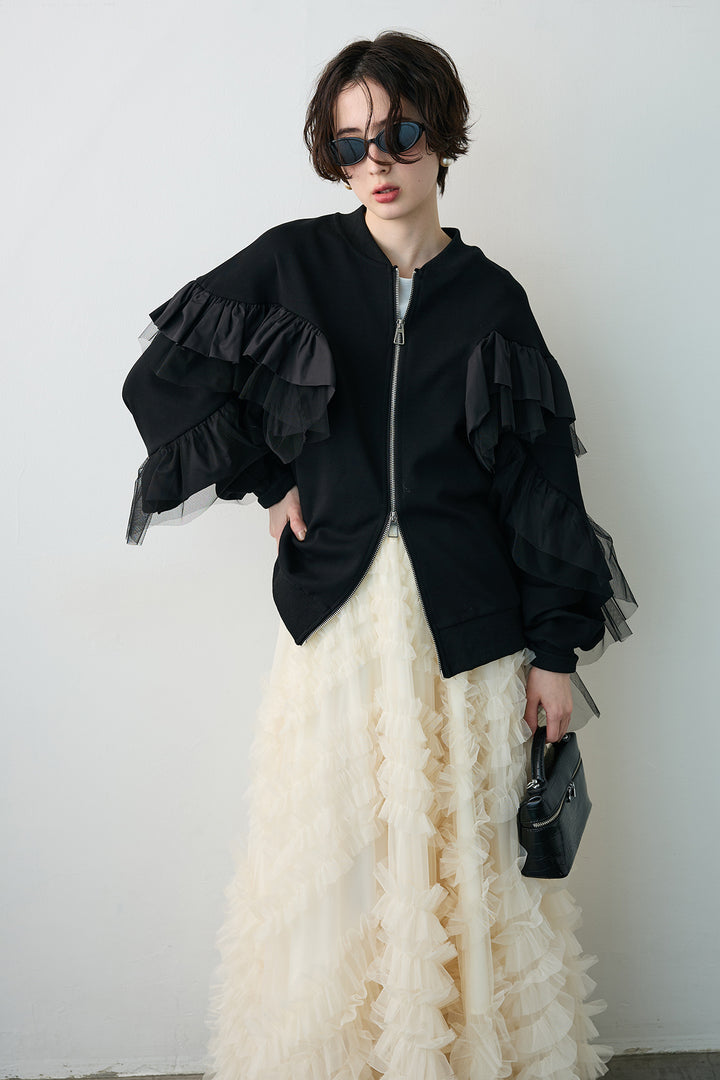 [予約/SET]フリルデザインダブルジップブルゾン+スフレアシメチュールスカート(2set)