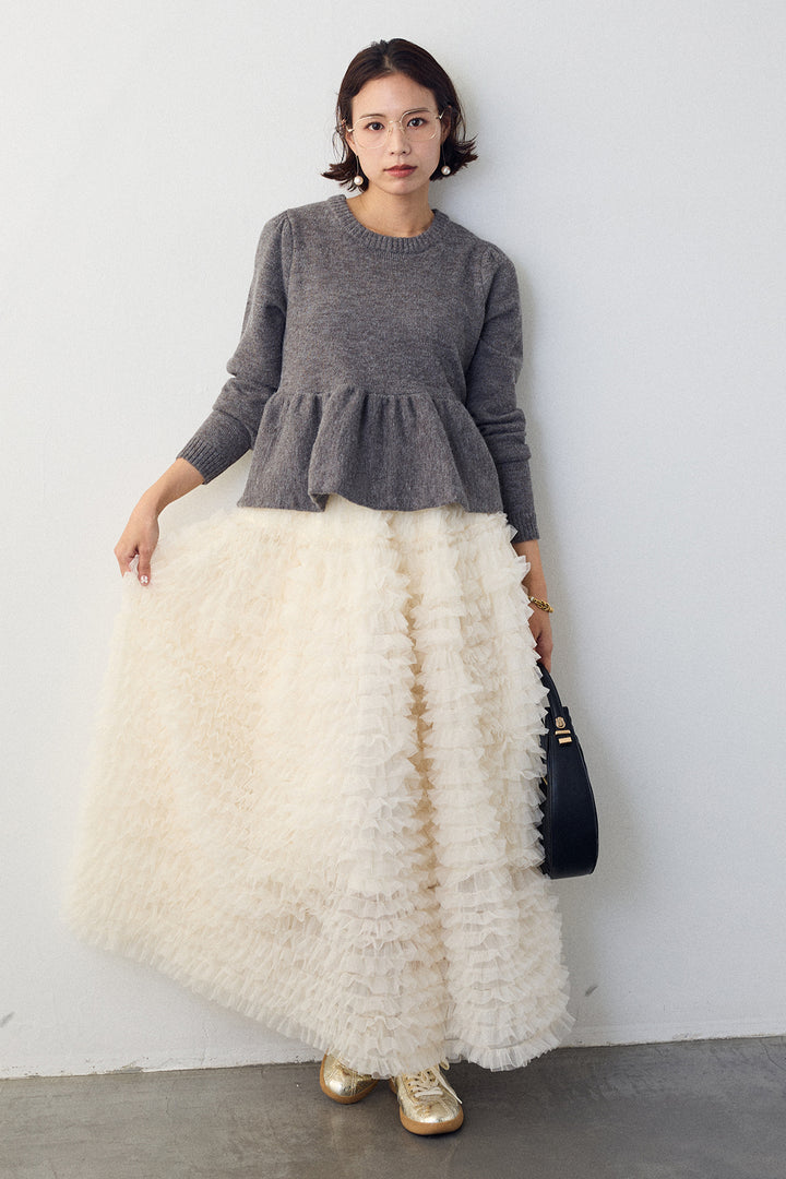 [予約/SET]アルパカタッチバルーンヘムニットプルオーバー+ホイップチュールティアードスカート(2set)