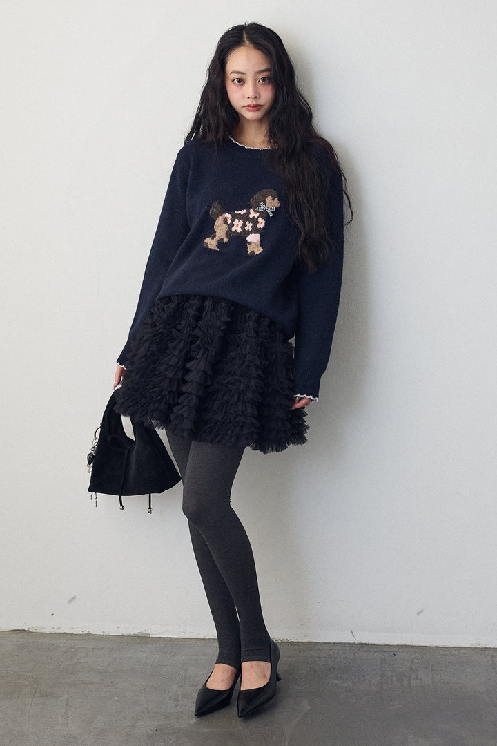 [予約/SET]ドッグジャガードニット+ホイップチュールミニ丈スカート(2set)