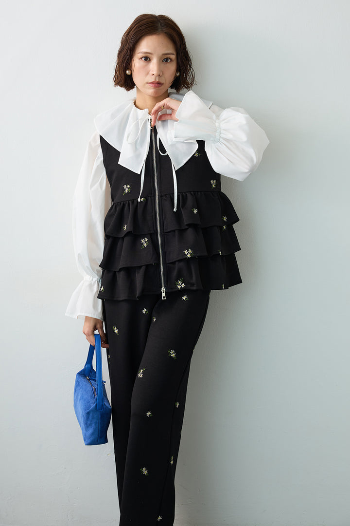 [予約]フラワー刺繍ティアードポンチベスト