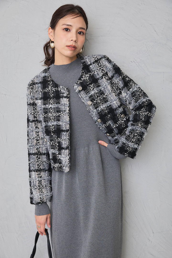 [予約]ツイードチェッククロップドジャケット