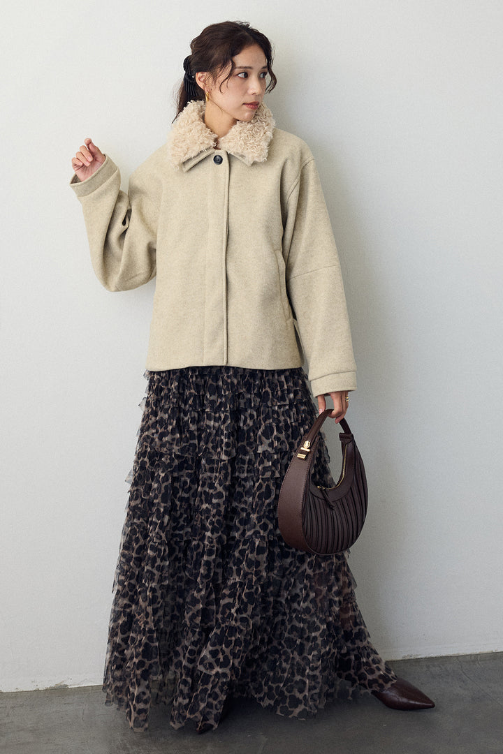 [予約/SET]プードル襟2wayコート+レオパードチュールティアードスカート(2set)
