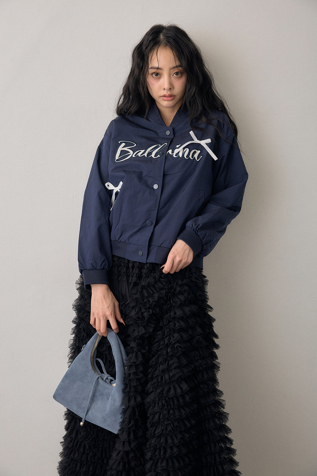 [予約/SET]ballerinaリボンブルゾン+ホイップチュールティアードスカート(2set)