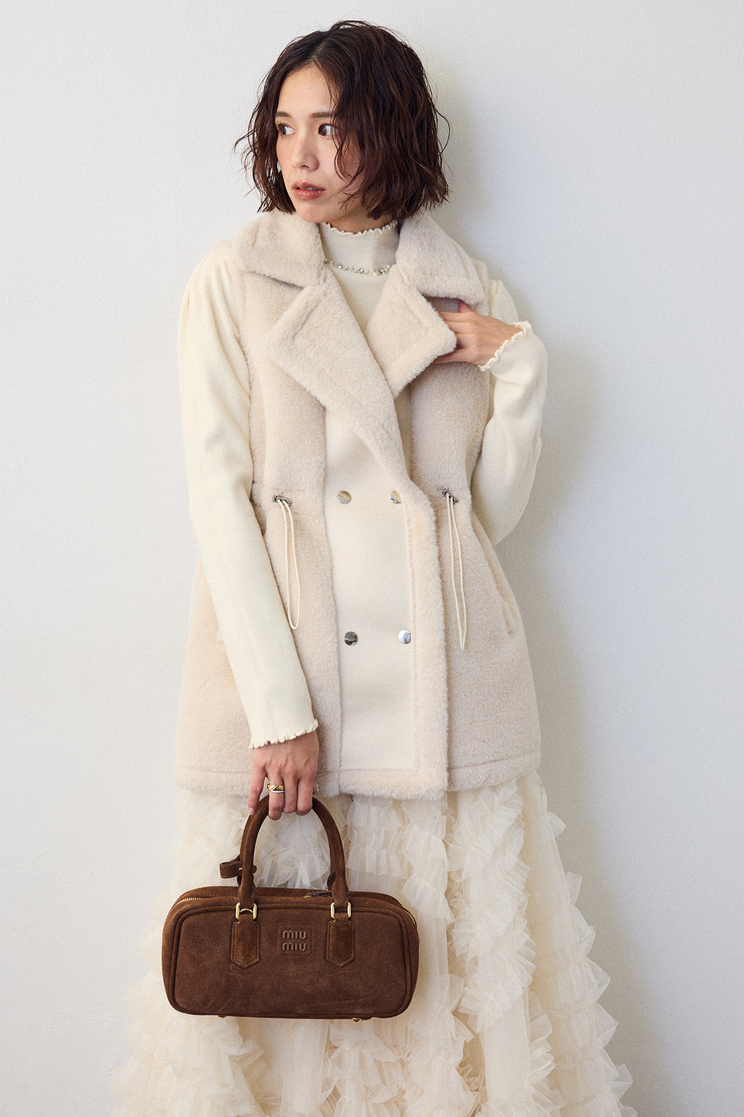 [予約/SET]テディボアウエストドロストベスト+スフレアシメチュールスカート(2set)