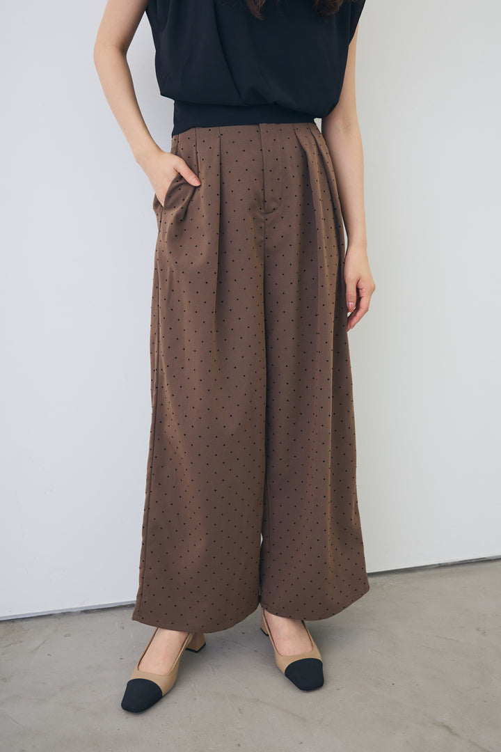 [予約/SET]バックリボンモードショルダーシフォンブラウス+ドットツイルタックワイドパンツ(2set)