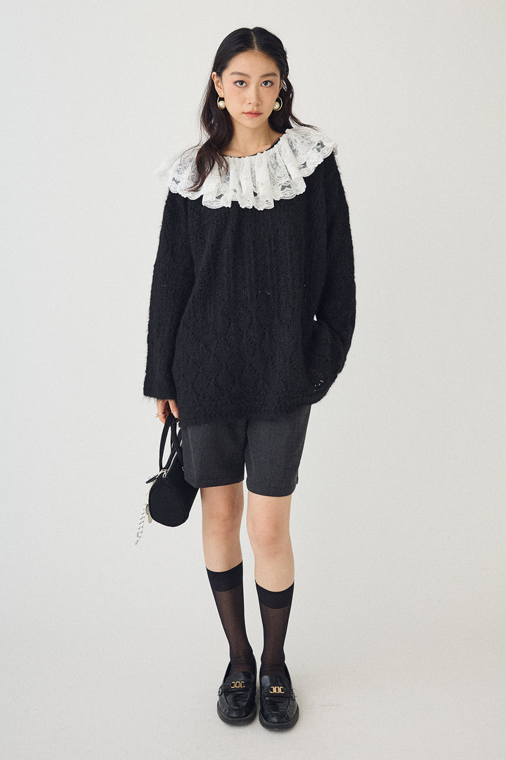 [予約/SET]ダブルレースカラードッキングニット+ウールタッチセンタープレスハーフパンツ(2set)