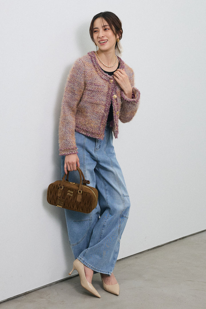 [予約/SET]カラーミックスツイードジャケット+ステッチ美ラインカーブデニムパンツ(2set)