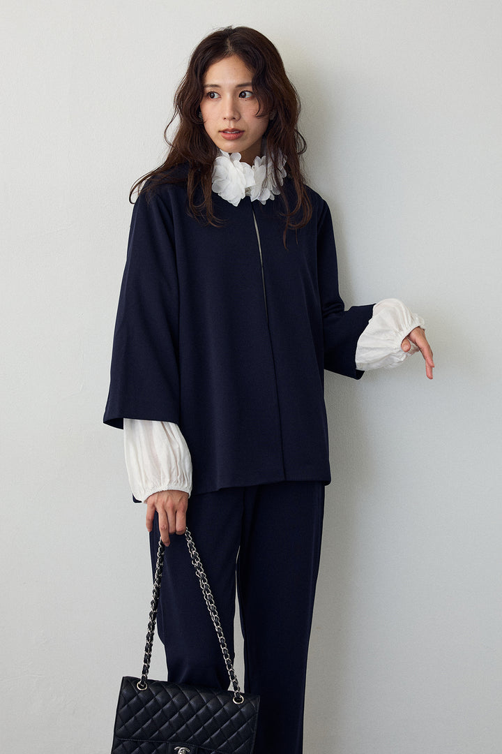 [予約/SET]フラワーフリルネックブラウス+ノーカラージョーゼットセットアップ(2set)