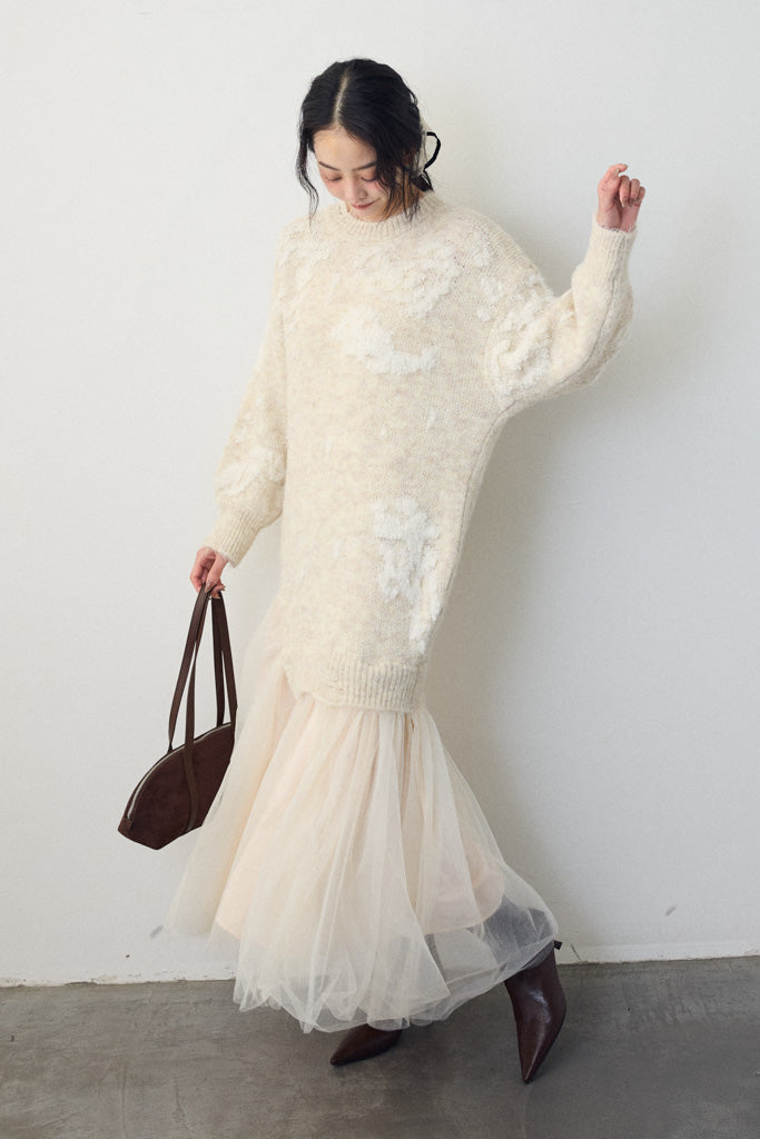 [予約]モチーフジャガードレイヤードニットワンピ