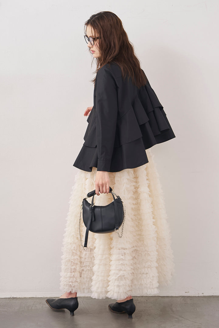 [予約/SET]アシメフリルティアードシャツ+ホイップチュールティアードスカート(2set)