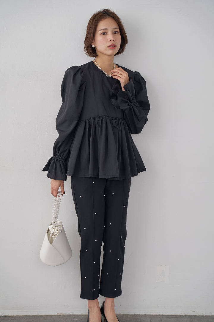 [予約]パフショルダーペプラムギャザーブラウス