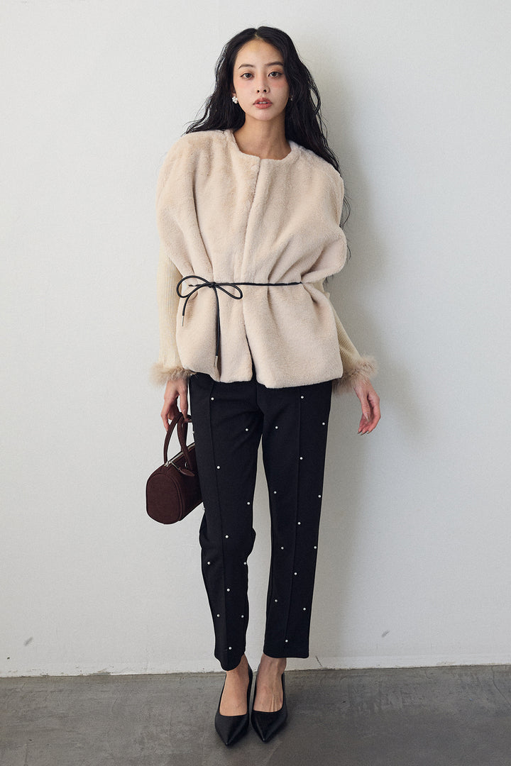 [予約]ファーフレアスリーブゴールドボタンニット