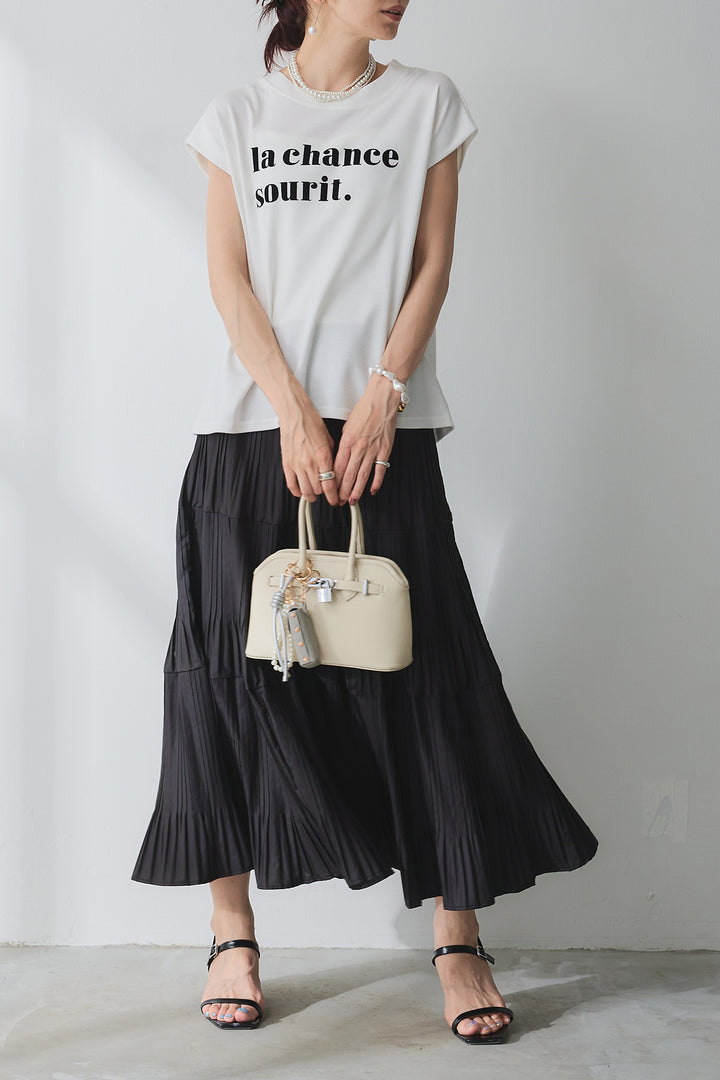 [予約/SET]フレンチロゴTシャツ+シルエットプリーツスカート(2set)