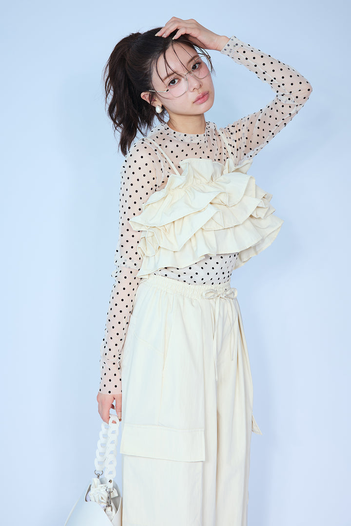 [予約/SET]シアードットフロッキートップス+撥水フリルビスチェ+撥水2wayジョガーパンツ(3set)