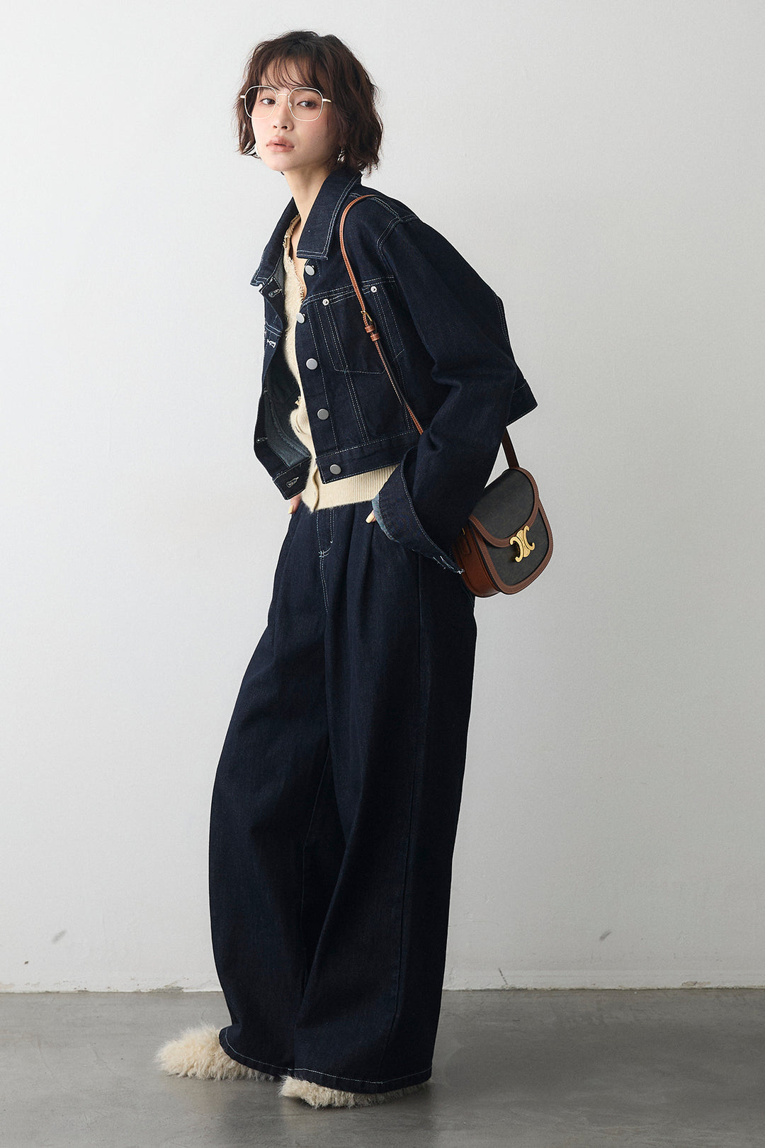 [予約/SET]レースVラインボタンニット+クロップドデニムセットアップ(2set)