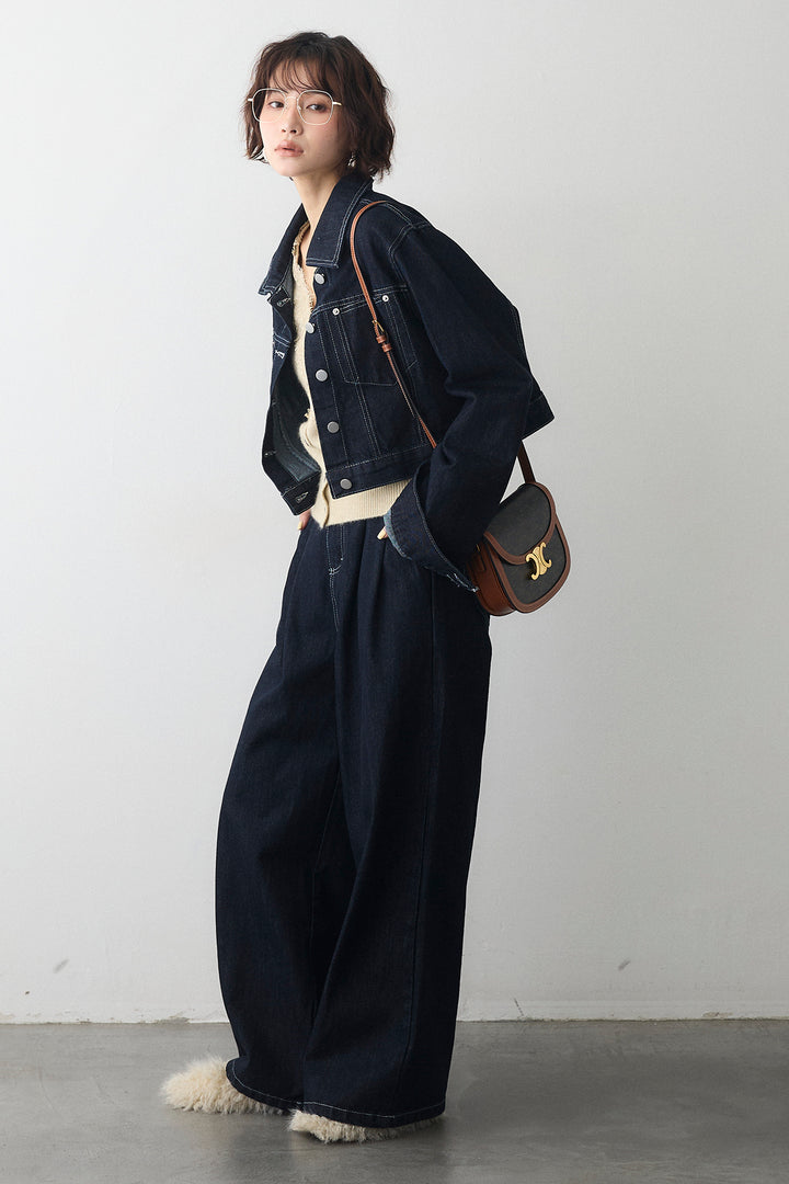 [予約/SET]レースVラインボタンニット+クロップドデニムセットアップ(2set)