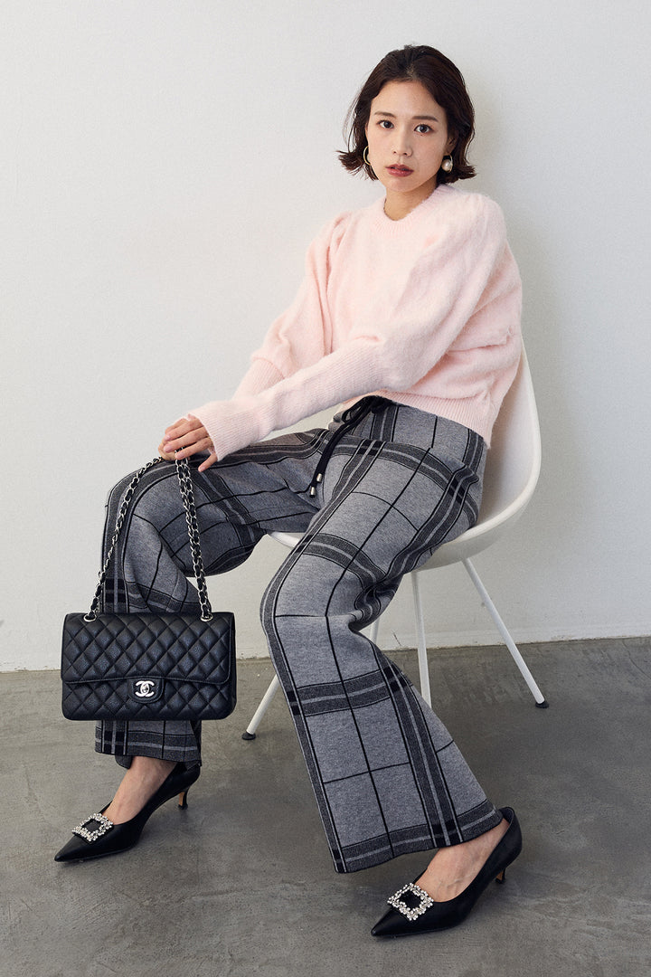 [予約]チェック柄ニットストレートパンツ