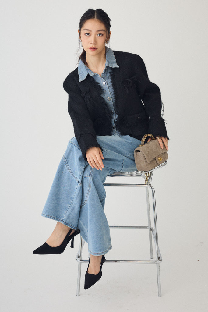 [予約]デニムシャツドッキングツイードカーデ