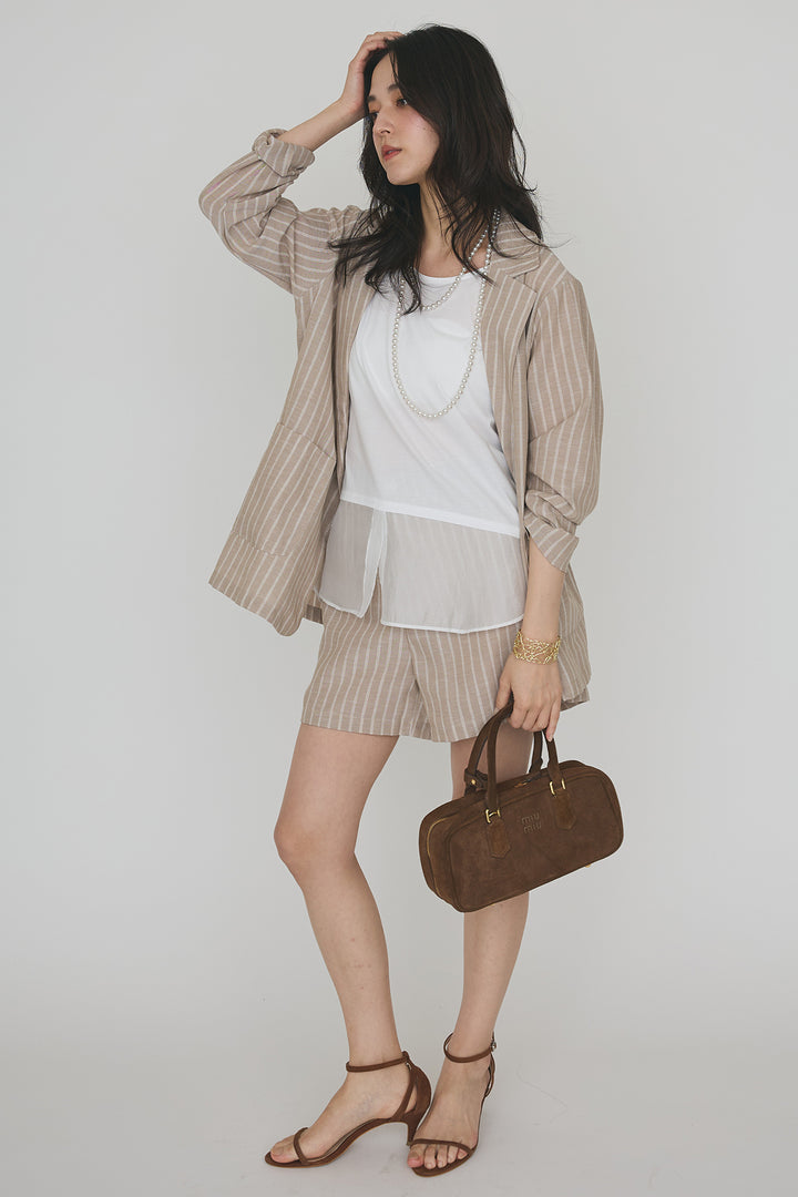 [予約/SET]ドライタッチオーガンジー切替タンクトップ+ストライプライトジャケットセットアップ(2set)