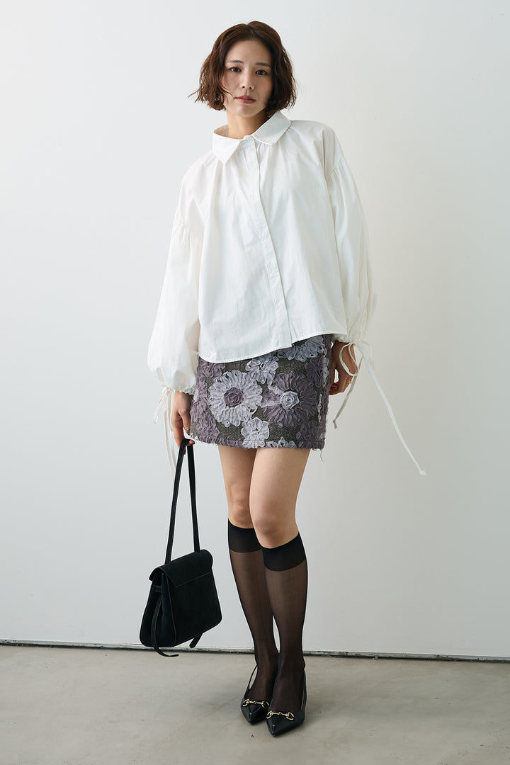 [予約/SET]ワイドスリーブドロストクロップドシャツ+ブルームフラワーミニスカート(2set)