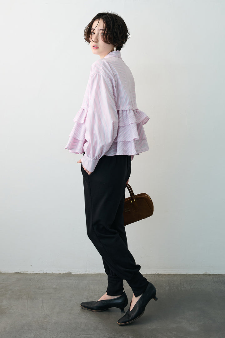 [予約]ストライプティアードフリルクロップドシャツ