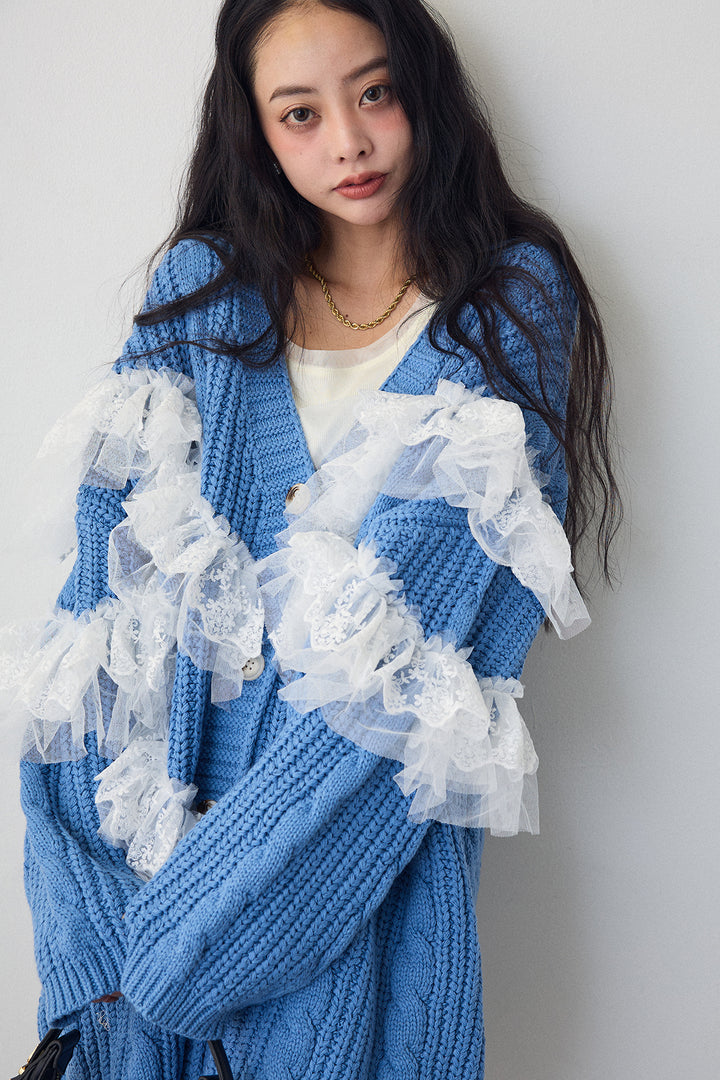 [予約]ラッフルレースドッキングニットBIGカーデ