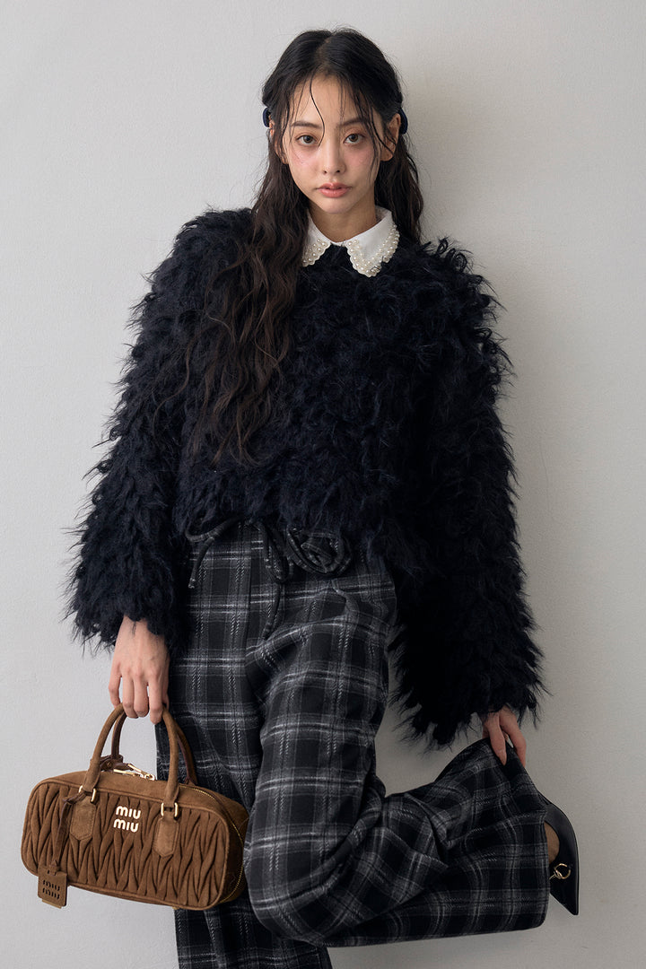 [予約/SET]ループシャプルオーバーニット+クラシカルチェックフラワーモチーフ付きパンツ(2set)