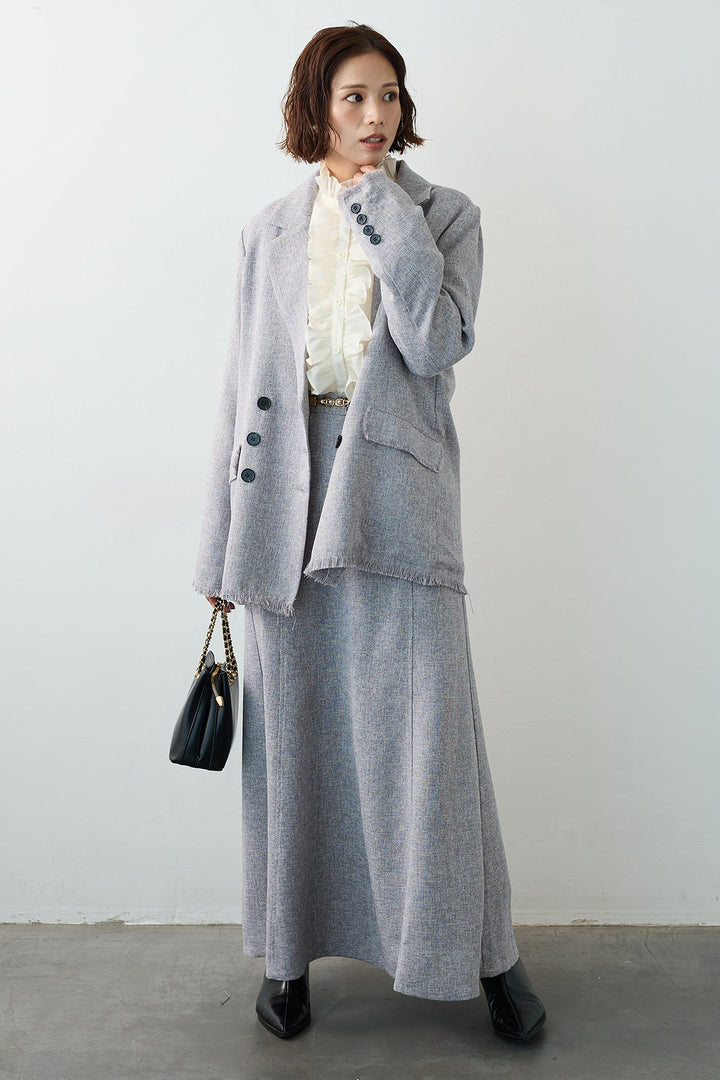 [予約/SET]スラブネップツイードフリンジテーラージャケット+スラブネップツイードフレアスカート(2set)